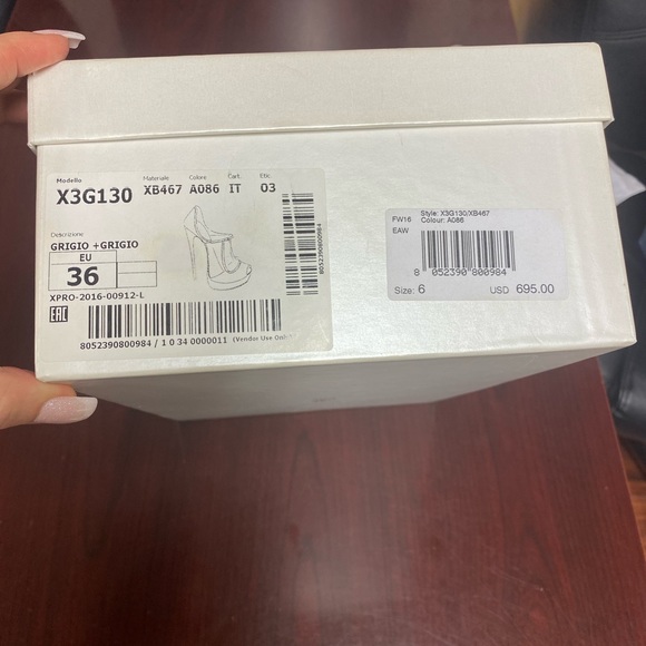 Emporio Armani grey suede high heel open toe shoes in size 6. Worn once. - Picture 9 of 9